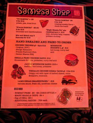 Samosa Shop menu