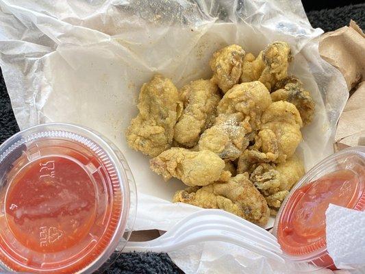 Fried oysters and cocktail sauce