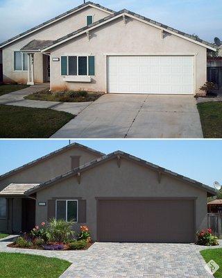 Before and After of a paving stone and landscape remodel