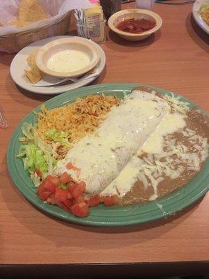 Bean and cheese burrito with rice and beans!