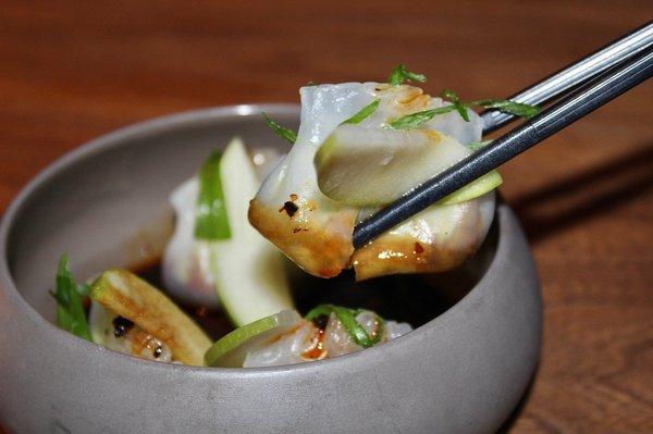 The Crystal Edamame Dumplings were made with chili-ponzu and green apple (a seasonal menu item).