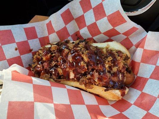 Pulled pork dog.