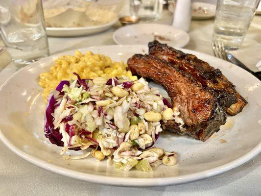 Beef Ribs 2 Bones with Mac n Cheese and Peanut Coleslaw. Pretty good, decent value, great service.