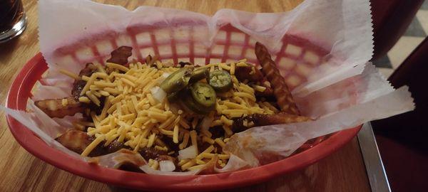 Chili Cheese Fries with Onions & Jalapenos