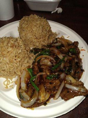 Spicy Mongolian beef with fried rice