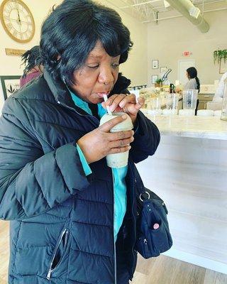 My mom enjoying her Shamrock shake