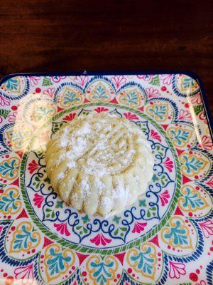 Raspberry cookie served on a cute plate