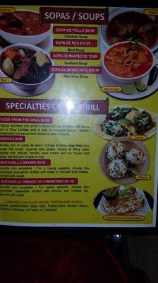 Soups anf specialities from grill