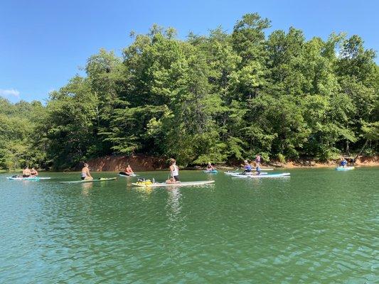 SUP Yoga class on Lake Blue Ridge