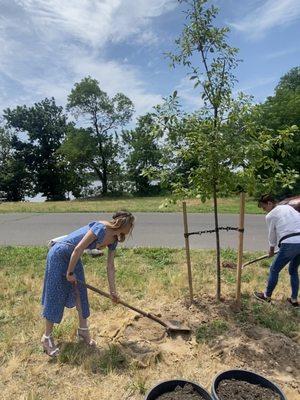 My mom and sister taking their turns covering the root ball.  My brother would have loved this.