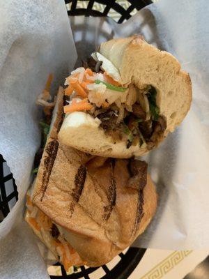 Roast pork banh mi sandwich