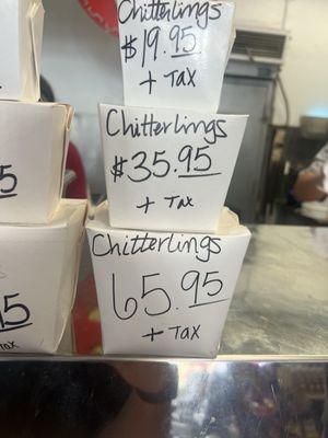 Chitterlings sizes and prices as of Sept 2024