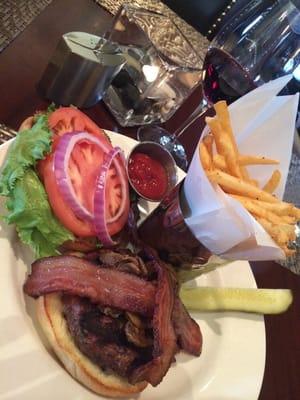 Steak burger with mushrooms and bacon