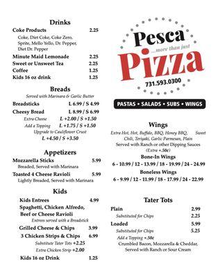 Page 1 of our menu