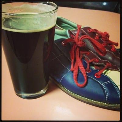 Brooklyn Dry Irish Stout and some classy bowling shoes