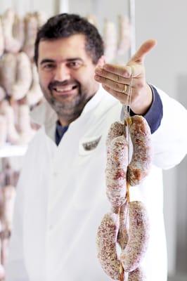 Cristiano Creminelli with some of his hand-tied artisan goods.