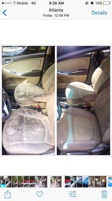 Shampooed seats with odor eliminator.