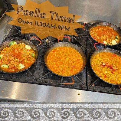 We offer Seafood, Chicken-Chorizo, and Vegetable Paella