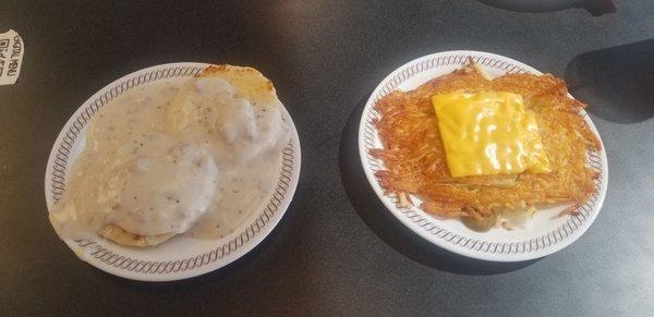 Biscuit and Gravy with Hashbrowns