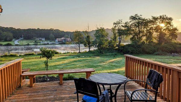 Deck off the back of our room with a view of the pond