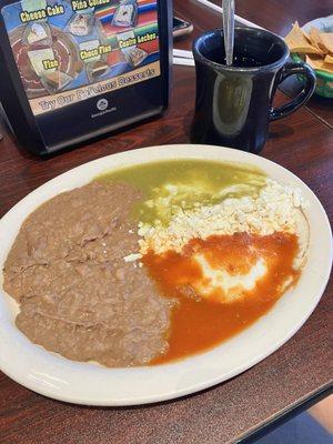 Huevos Divorciados with double frijoles