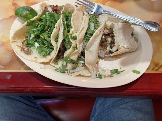 Carne Asada Tacos on homemade tortillas!  Delicious.