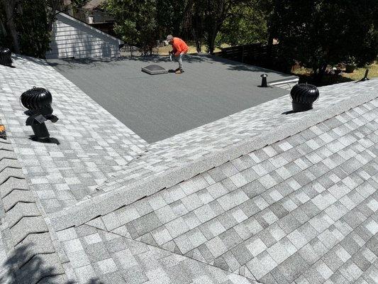 Finished view of extension's flat roof finished