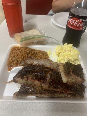 Rib plate beans and potato salad.