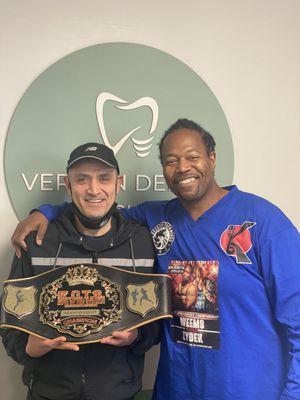 Just had my teeth checked after I took the World Champion MMA Belt.