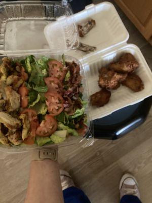 Cobb salad and chicken wings! Doesn't even need dressing!