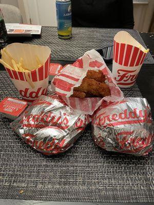 Jalapeo Pepper Jack Double, #1 Single Steakburger Combo, 3 Piece Chicken Tender, Fries (already ate a good amount of the fries)