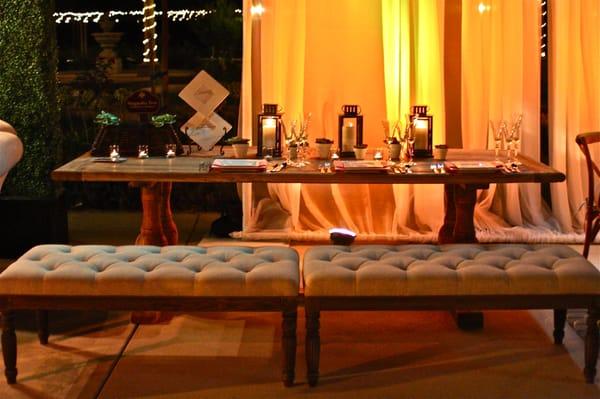 Signature Party Rentals Farmhouse Tables and Vintage Benches available for your event.