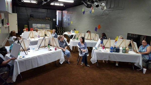 We do offsite events and can come to you to host a fun art event. This is a church ladies night paint party.