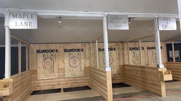 4 Axe Throwing Lanes and 8 Targets at Elwood's Hatchet House