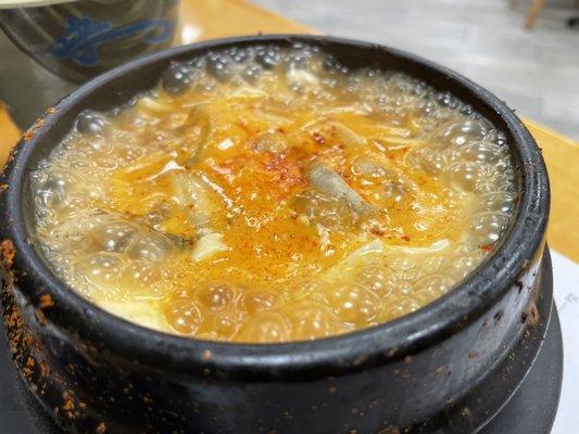 Sizzling tofu mushroom soup for $3 extra