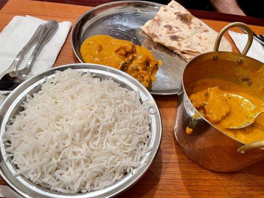 Butter Chicken with Rice and Hyderabadi Roti (Tandoori Roti)