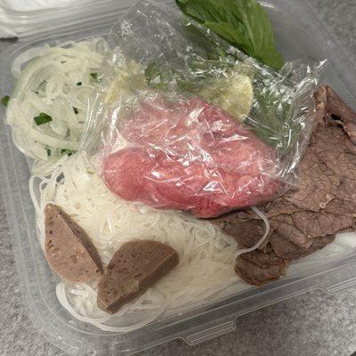 House Special Noodle Soup (pho dac biet) - beautifully packaged in the To Go container