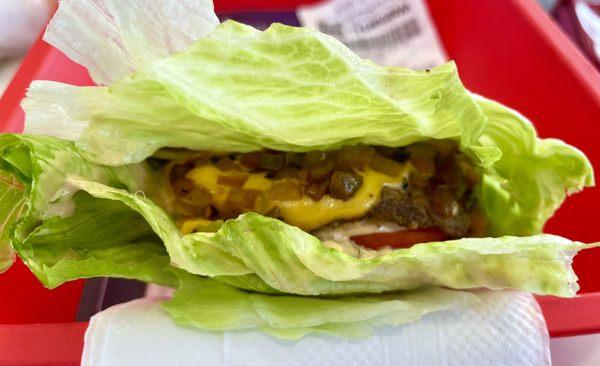 Protein wrap animal style cheeseburger