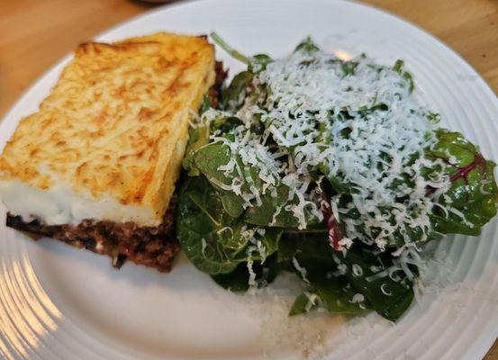 Moussaka and a nice side salad that had a slightly sweet dressing