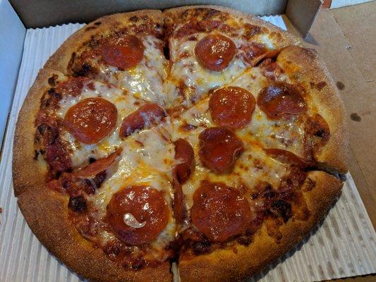 Small pepperoni pizza ordered from lunch menu.