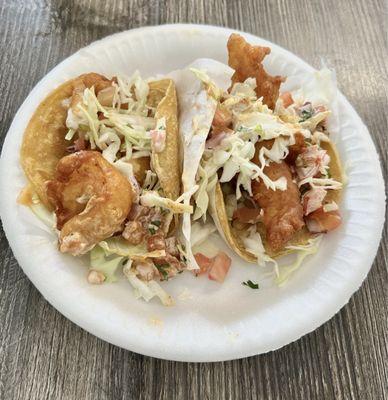 Fish & Shrimp Tacos with everything.