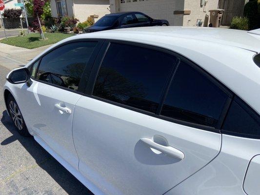 Front side windows 35% and rear sides 5% tint