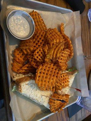 Chicken salad sandwich & sweet potato fries