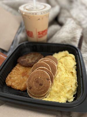 Jumbo Breakfast Platter w/ Sausage & Large Vanilla Sweet Cream Iced Coffee