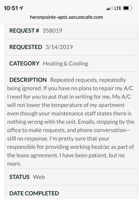 Request for repair of A/C