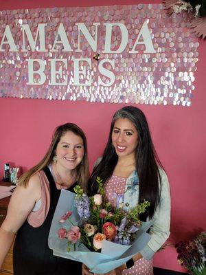 The finished product and the floral designer and owner, Amanda, with a happy customer!