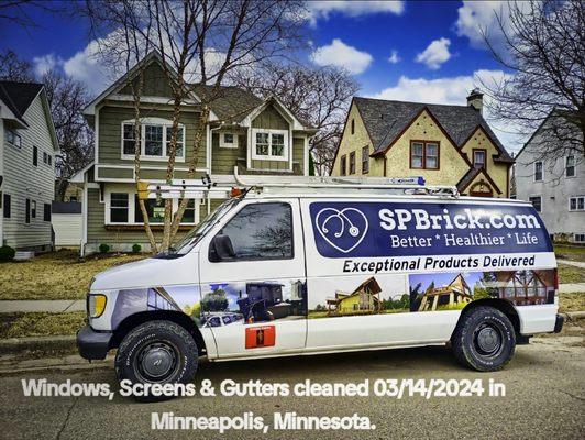 Exterior windows, screens and gutters cleaning job completed in Minneapolis March 2024.