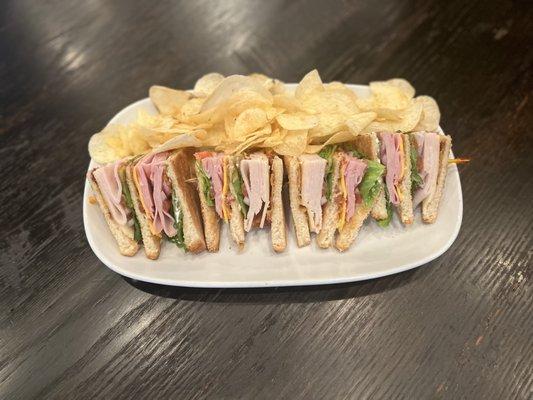 Club sandwich and fries