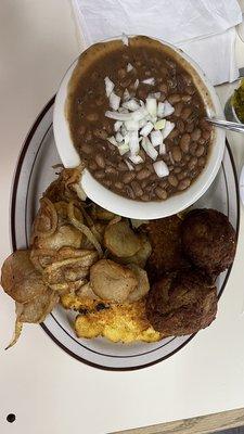 Daily special on Wednesday Salmon Pattie's , fried potatoes and beans