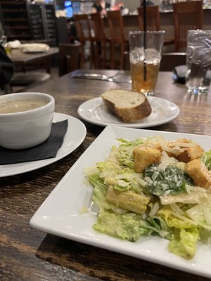 Mushroom soup and Caesar Salad